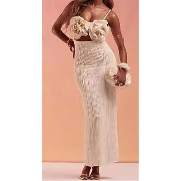 Women's Bodycon Dress 100% Polyester Spaghetti Strap 3D Flowers Party - Picture 6 of 6